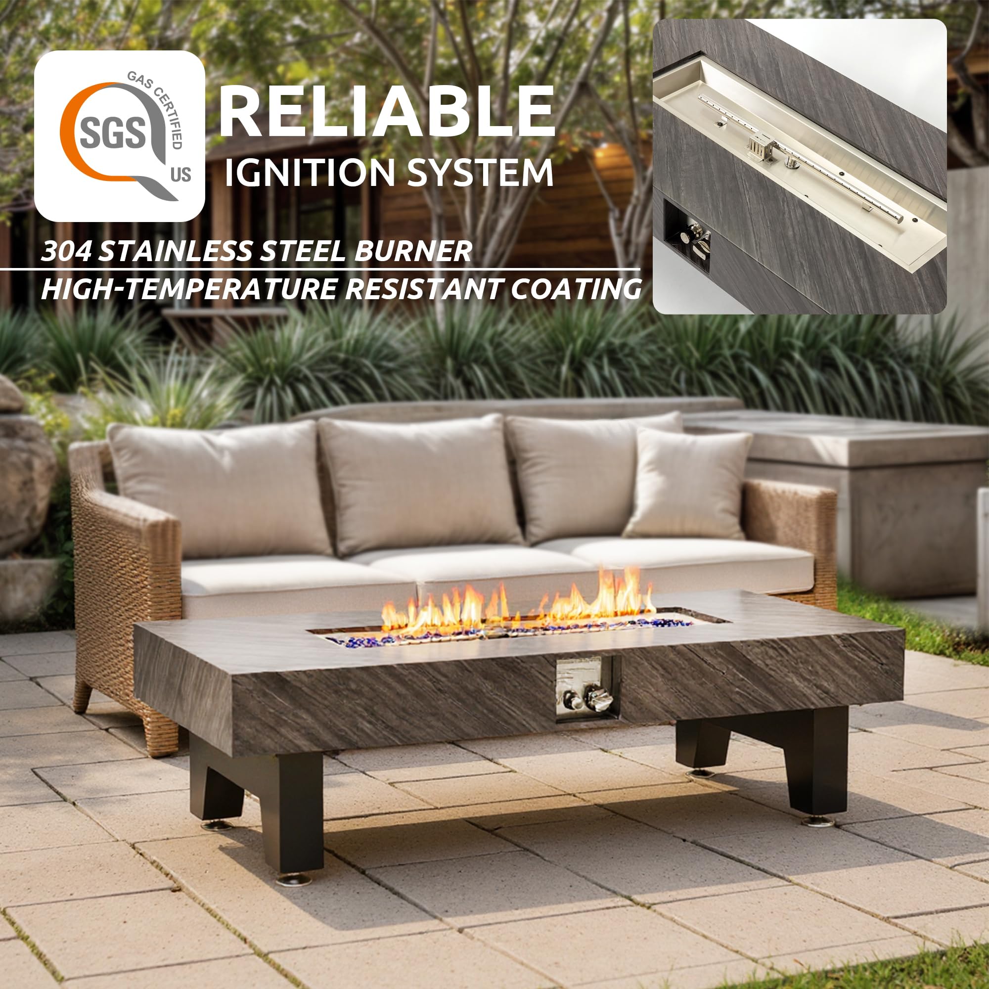 54" Rectangular Propane Fire Pit Table