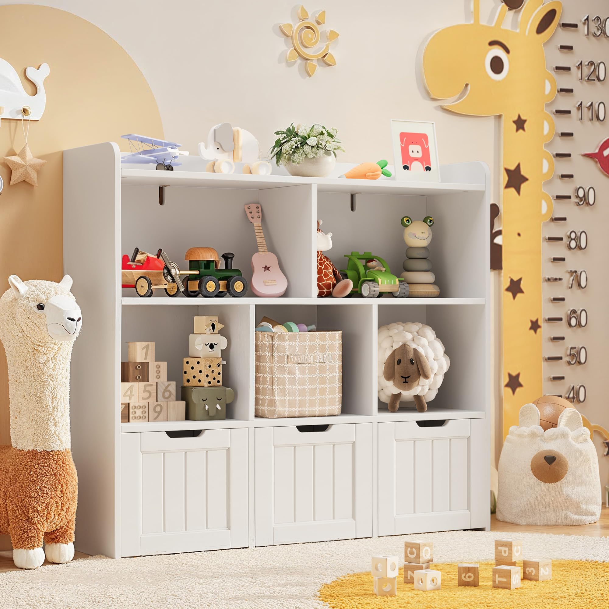 Toy Storage Cabinet with 3 Drawers and 6 Shelves