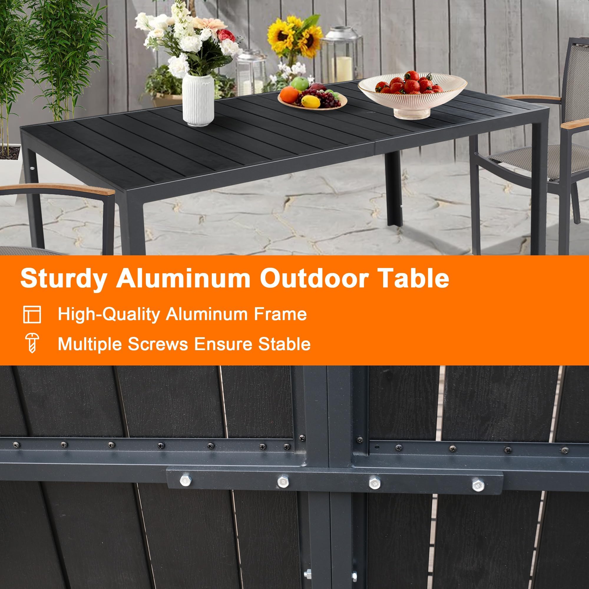 Outdoor Aluminum Dining Table for 6-8 People