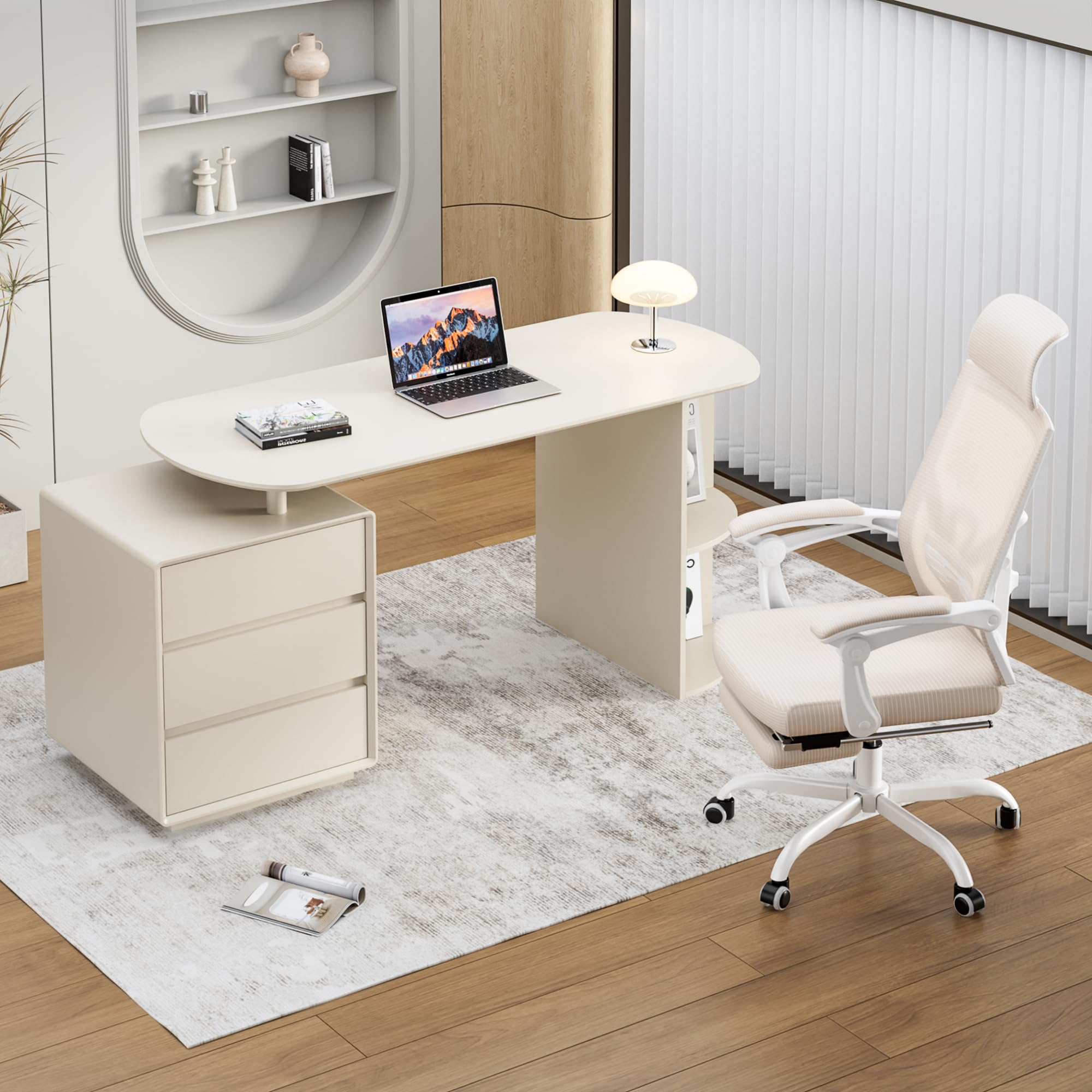 Home Office Desk and Chair Set with Drawers