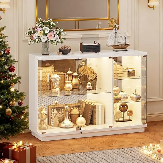 69" Tall Curio Display Cabinet with Glass Door and LED Lights