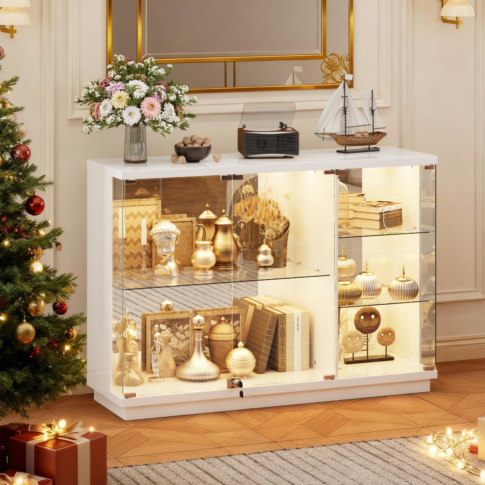5-Tier Lockable Glass Display Cabinet with LED Lights