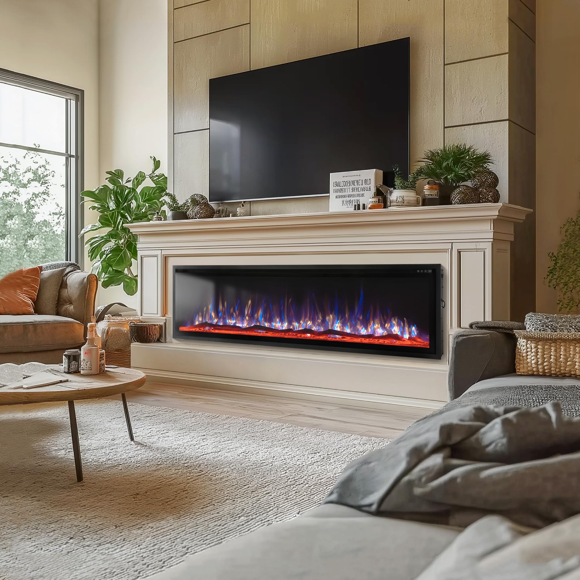 72" Electric Fireplace Wall Mounted with Remote Control