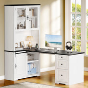 L-Shaped Executive Desk with Hutch and Storage Cabinet