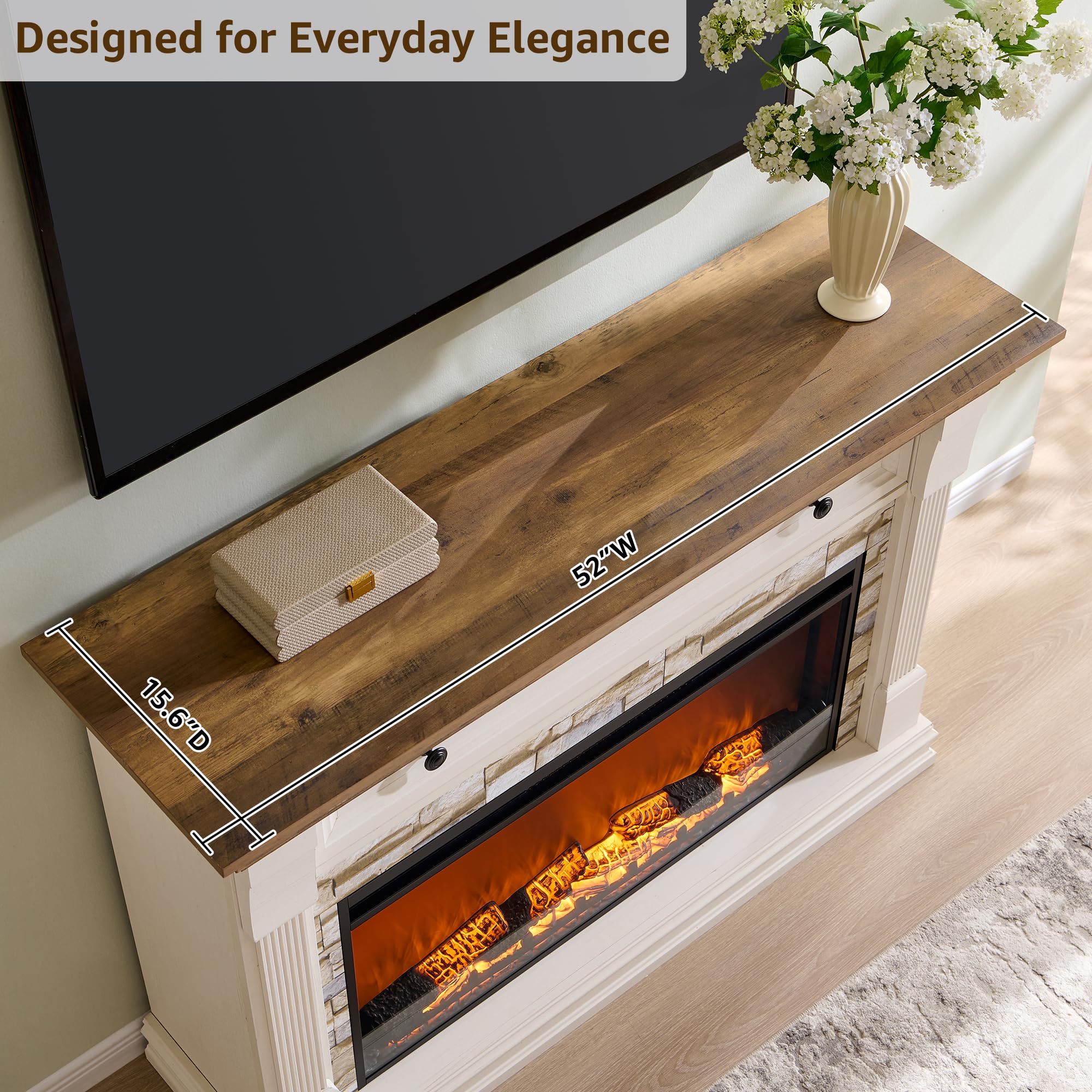 52" Farmhouse Electric Fireplace TV Stand with Mantel