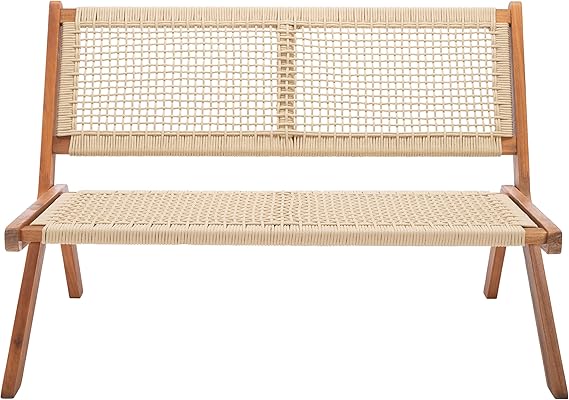 Foldable Outdoor Bench Natural Acacia Wood Black Rope