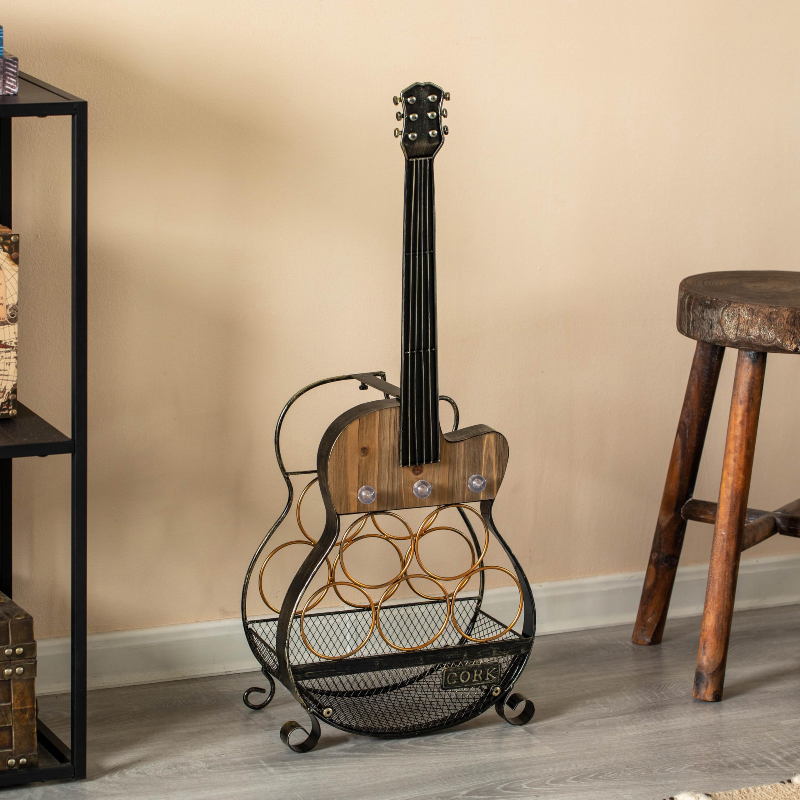 Guitar Wine Rack 5-Bottle LED Freestanding