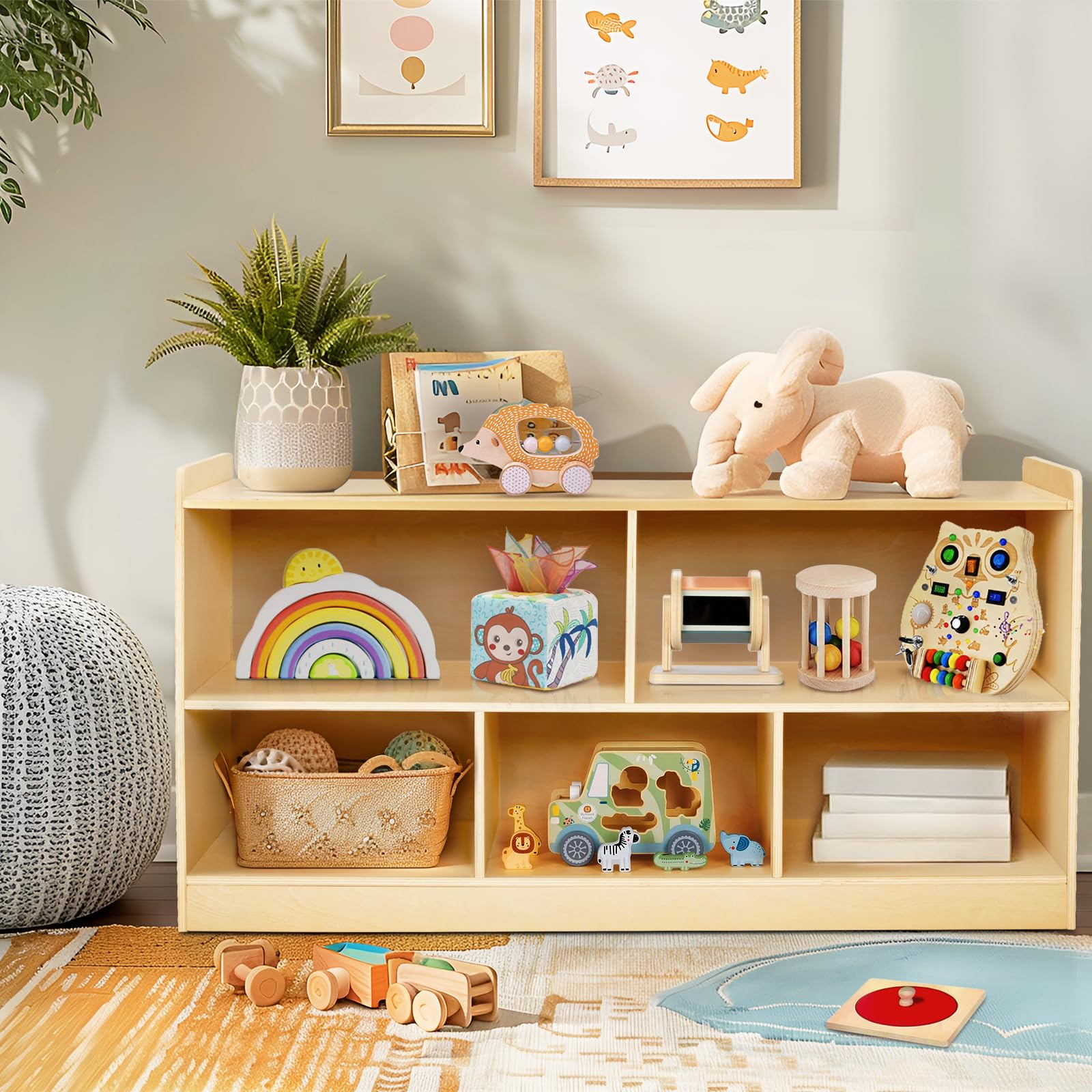 Montessori Wooden Toy Storage Organizer 2-Shelf Bookcase