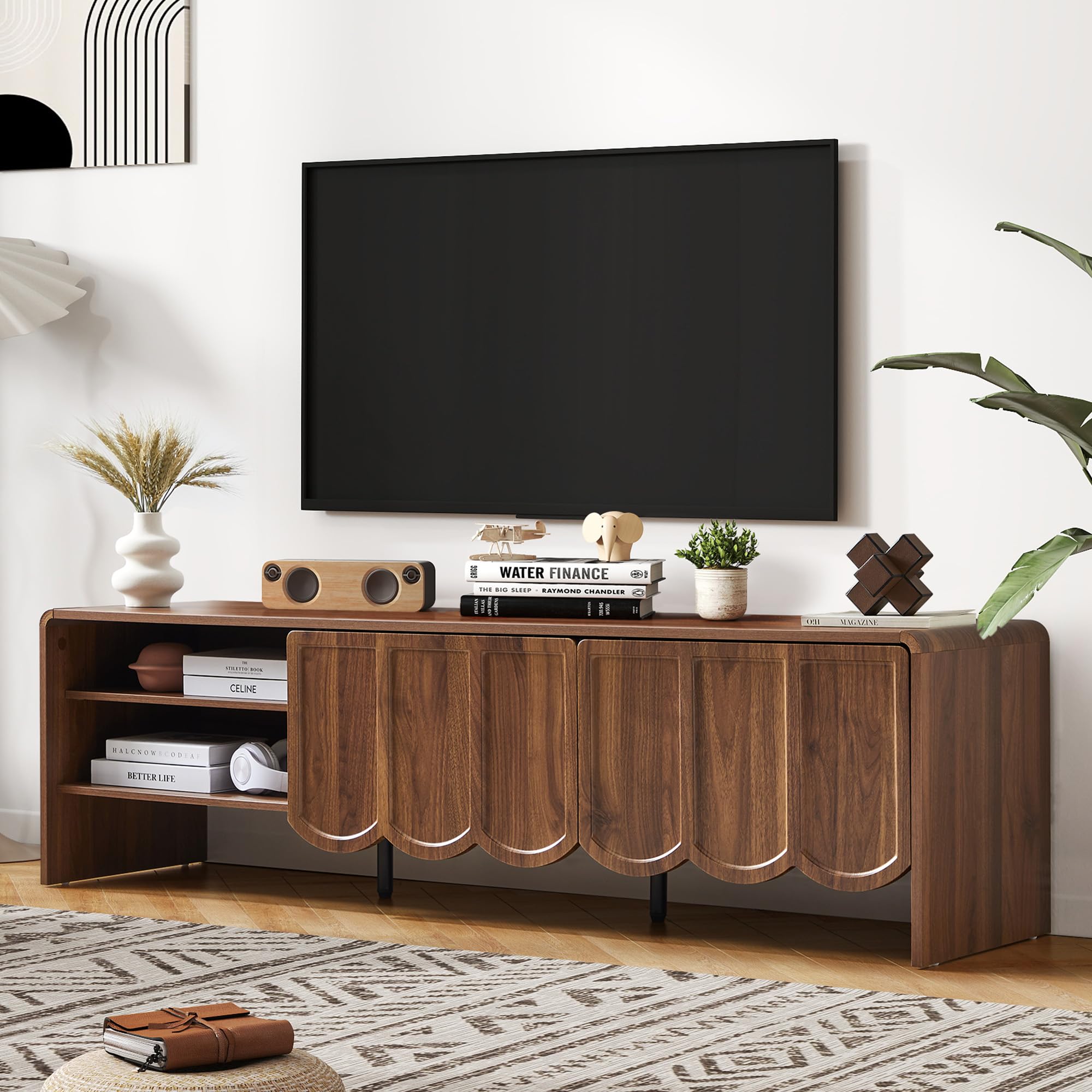 63" TV Stand Wave Panel Entertainment Center