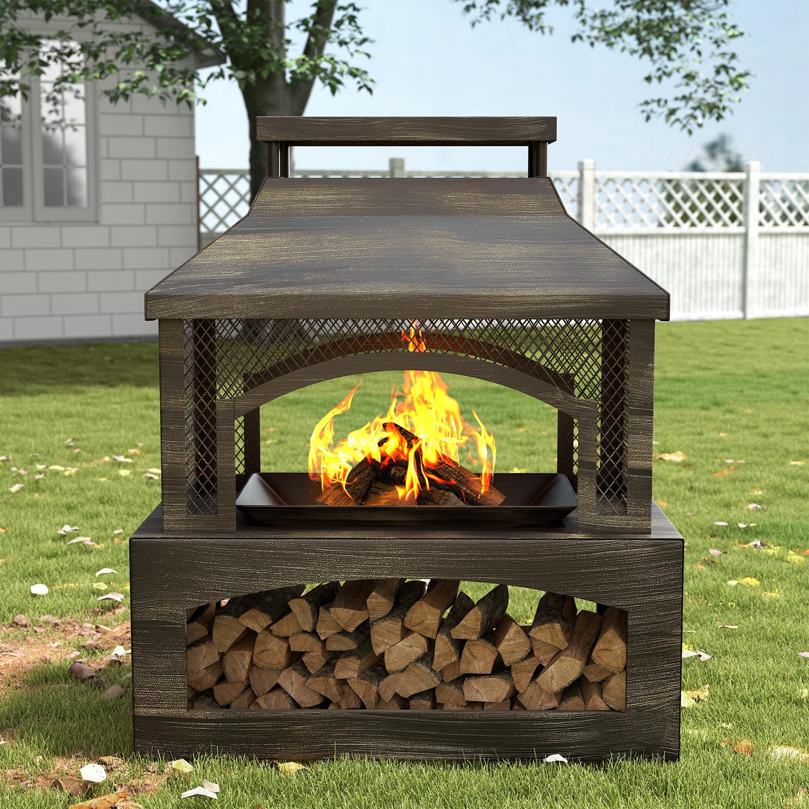 37" Outdoor Wood Burning Fire Pit with Poker and Cover
