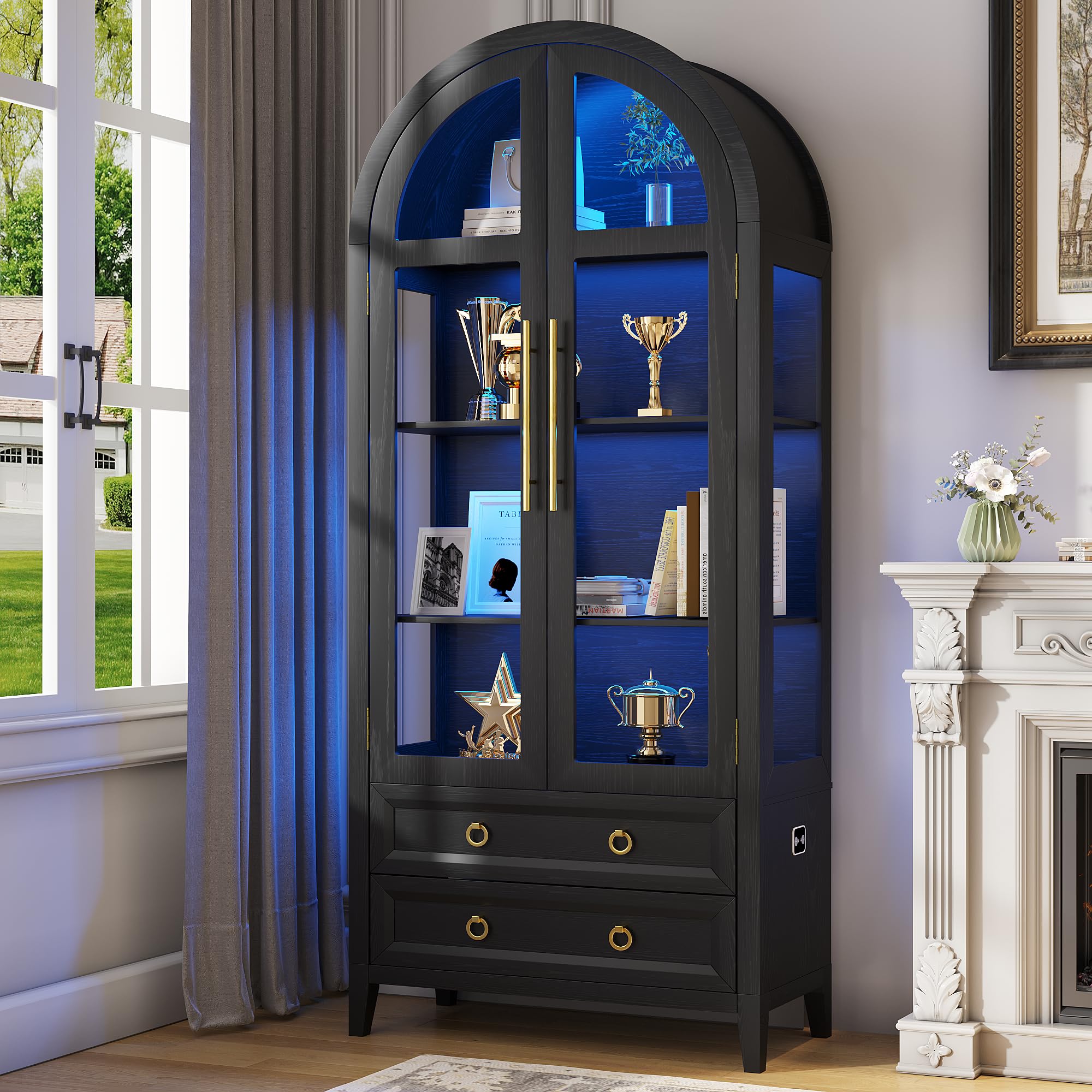 Arched Display Cabinet with LED Lighting