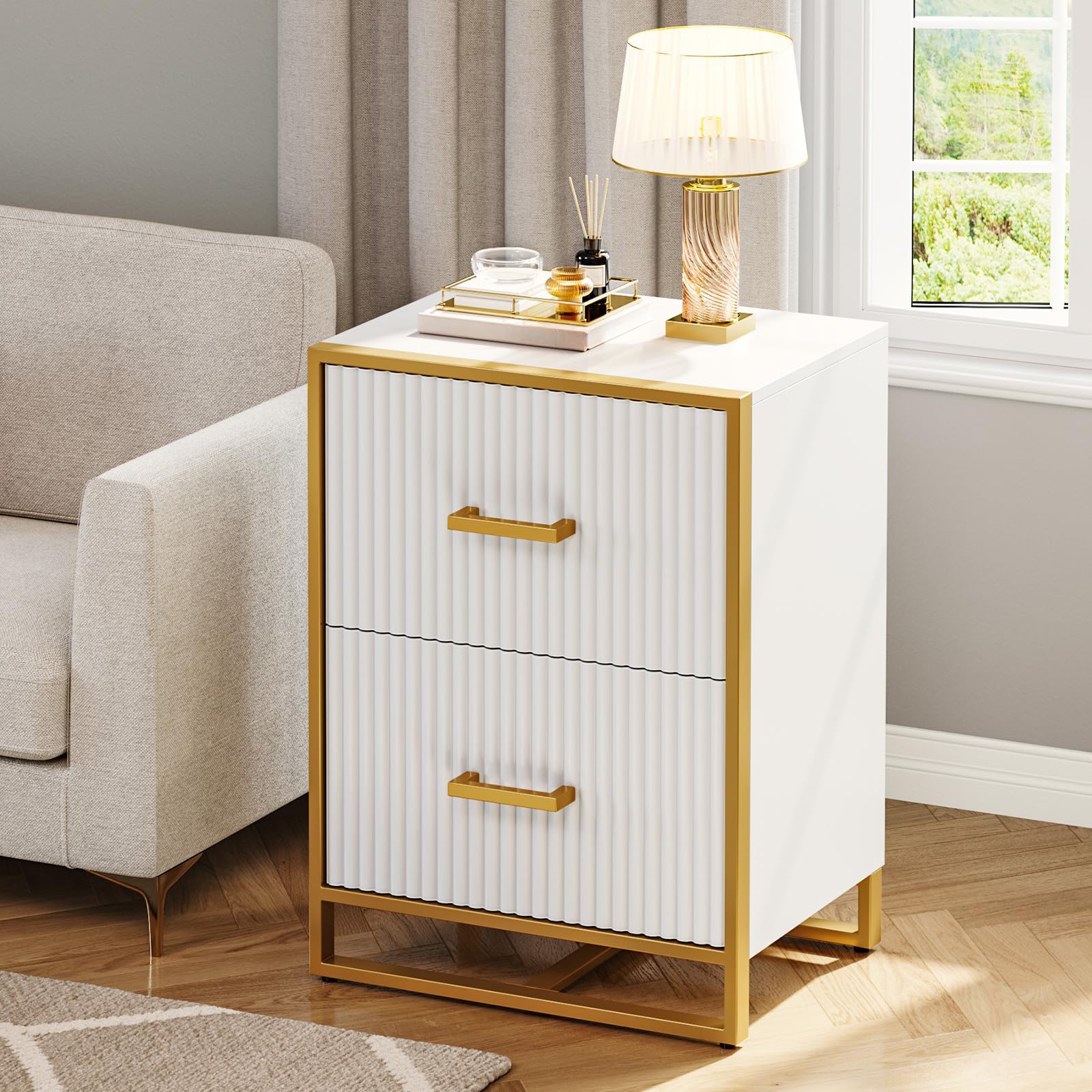 2 Drawer Lateral File Cabinet with Gold Frame