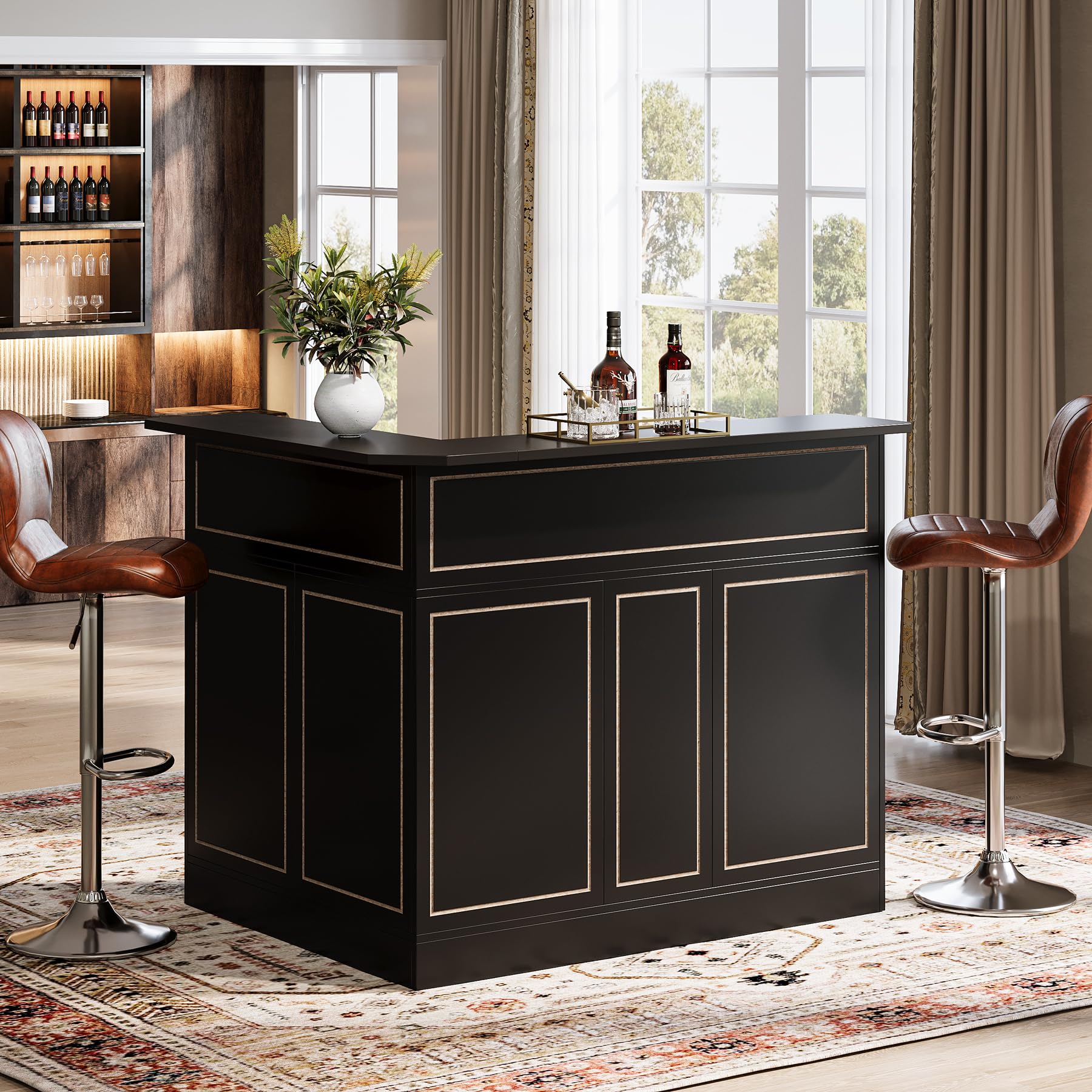 L-Shaped Bar Cabinet with Stemware Racks