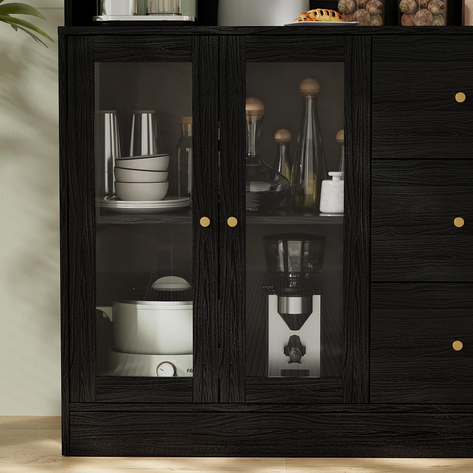 Kitchen Hutch Cabinet with Glass Doors
