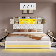 King Size Bed Frame with RGB LED Lights and Storage Headboard