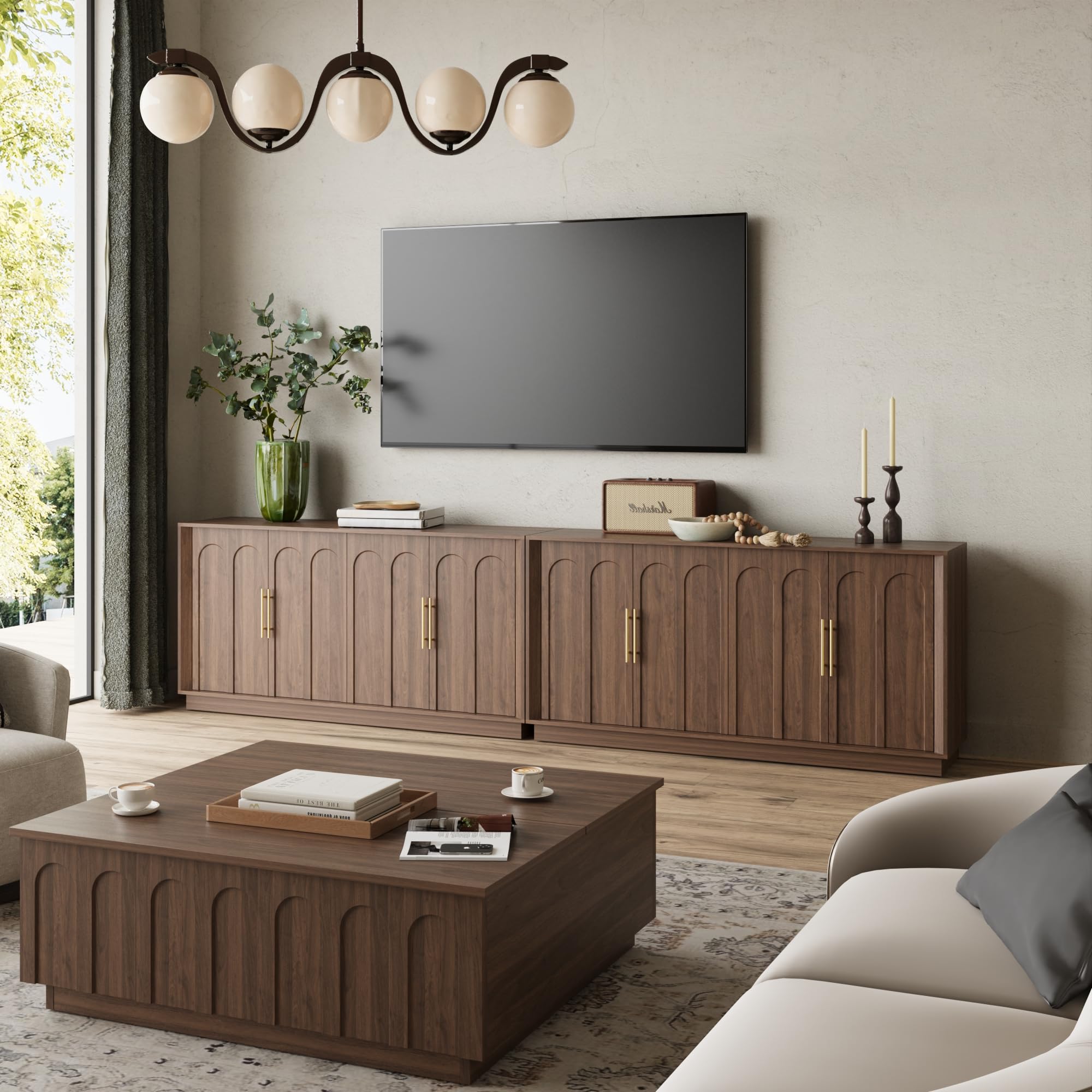 Mid-Century Modern Sideboard Cabinet with Arched Doors