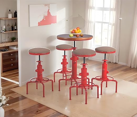 5 Piece Industrial Pub Bar Set with Height Adjustable Table and Stools