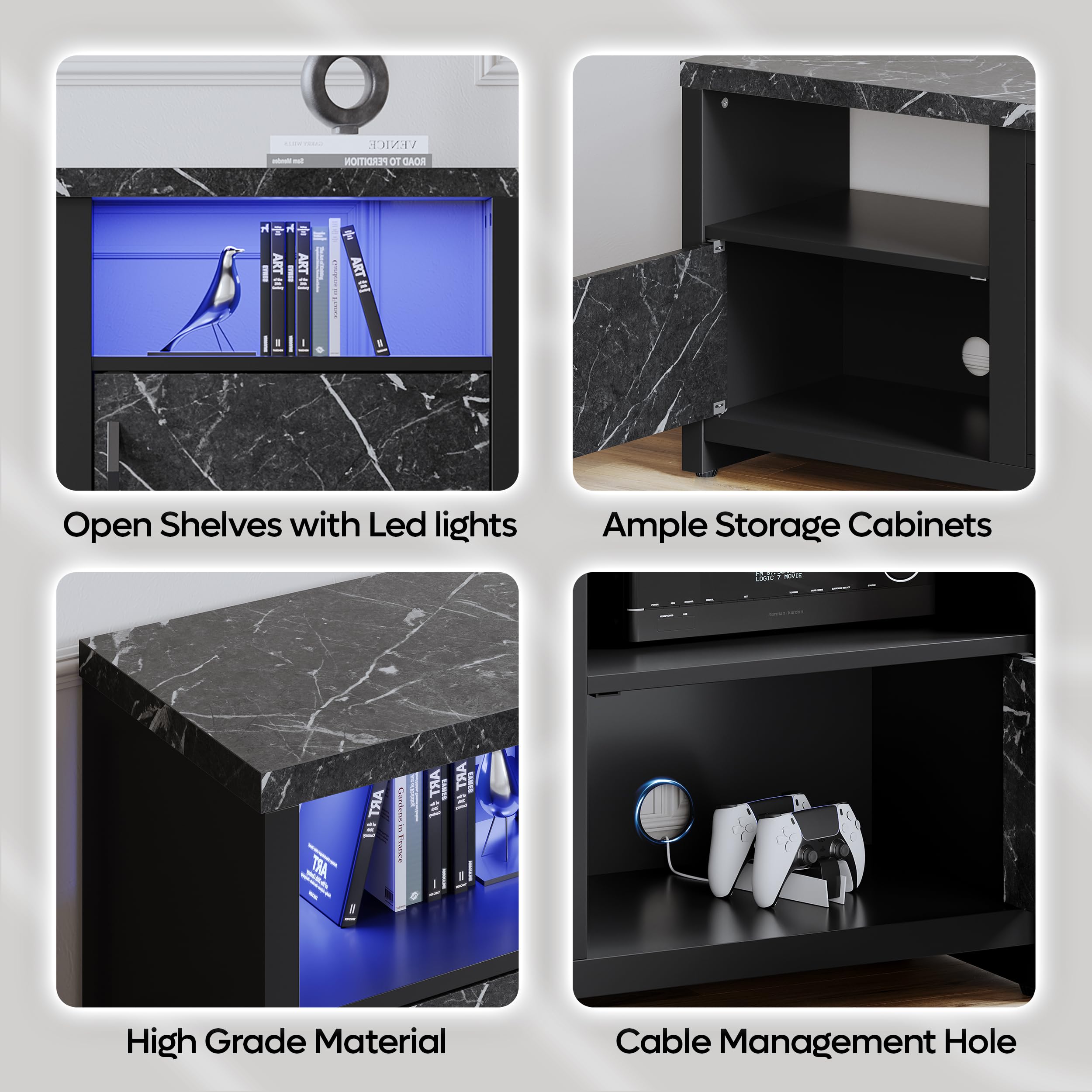 70" Electric Fireplace TV Stand with LED Lights and Storage