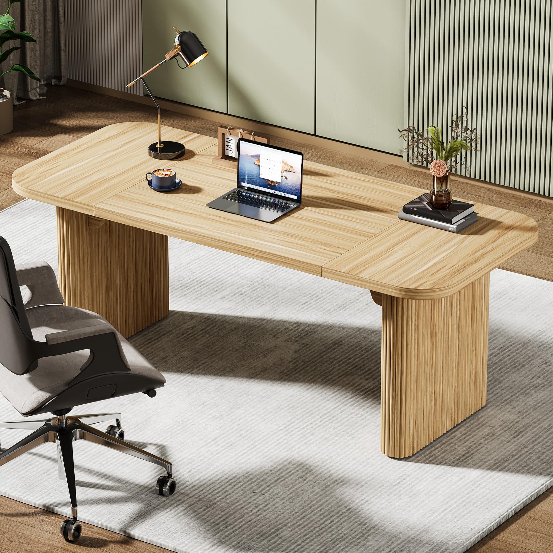 62-Inch Modern Executive Desk with Double Pedestal