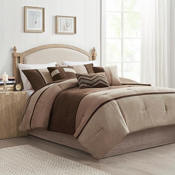 King Comforter Set 7-Piece Faux Suede