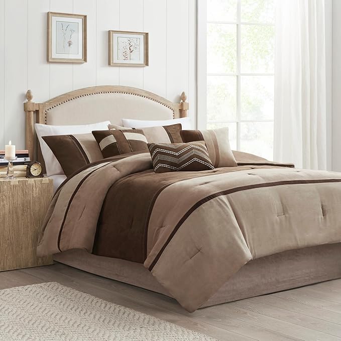 King Micro-Suede Comforter Set - Blue 7 Piece