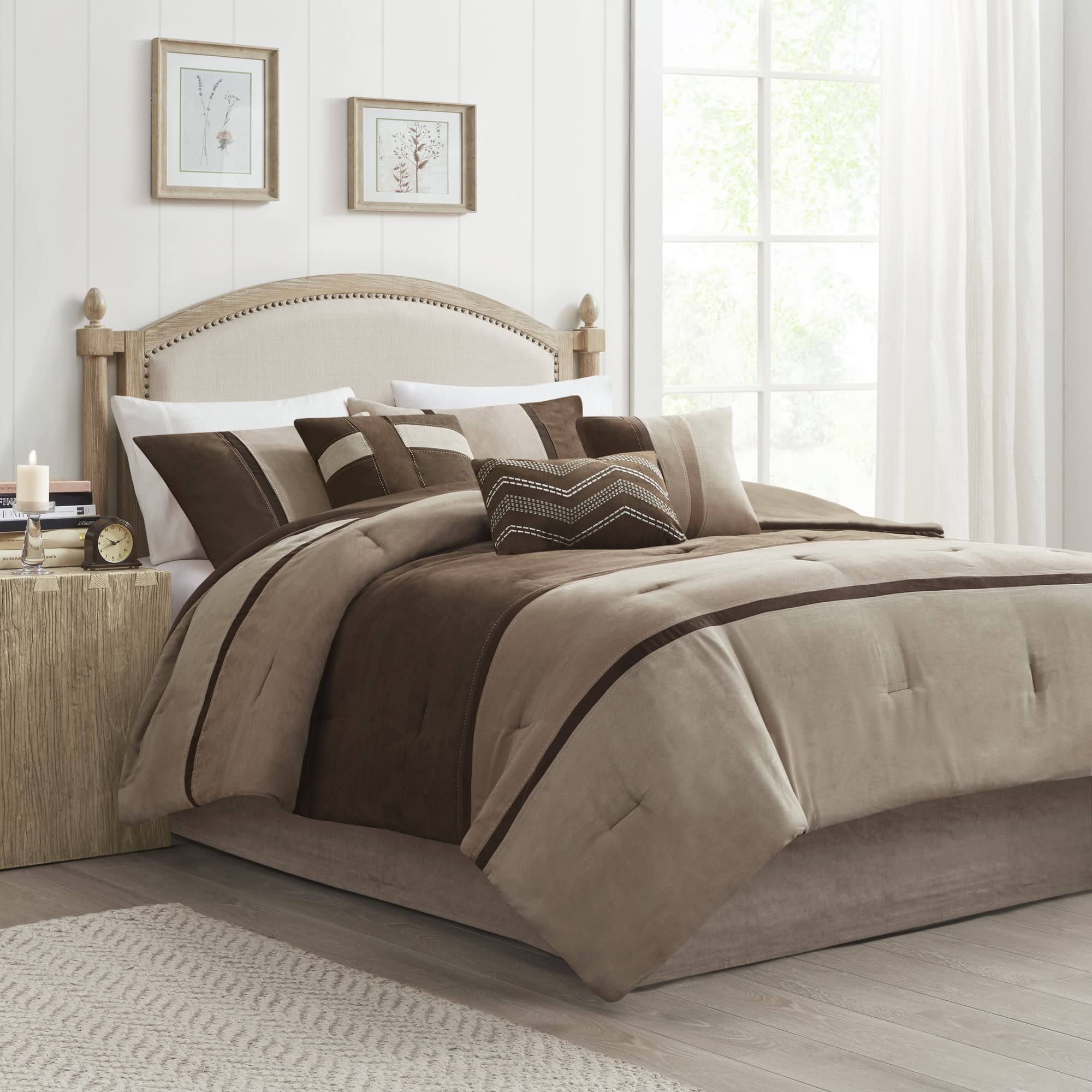 King Comforter Set 7-Piece Faux Suede