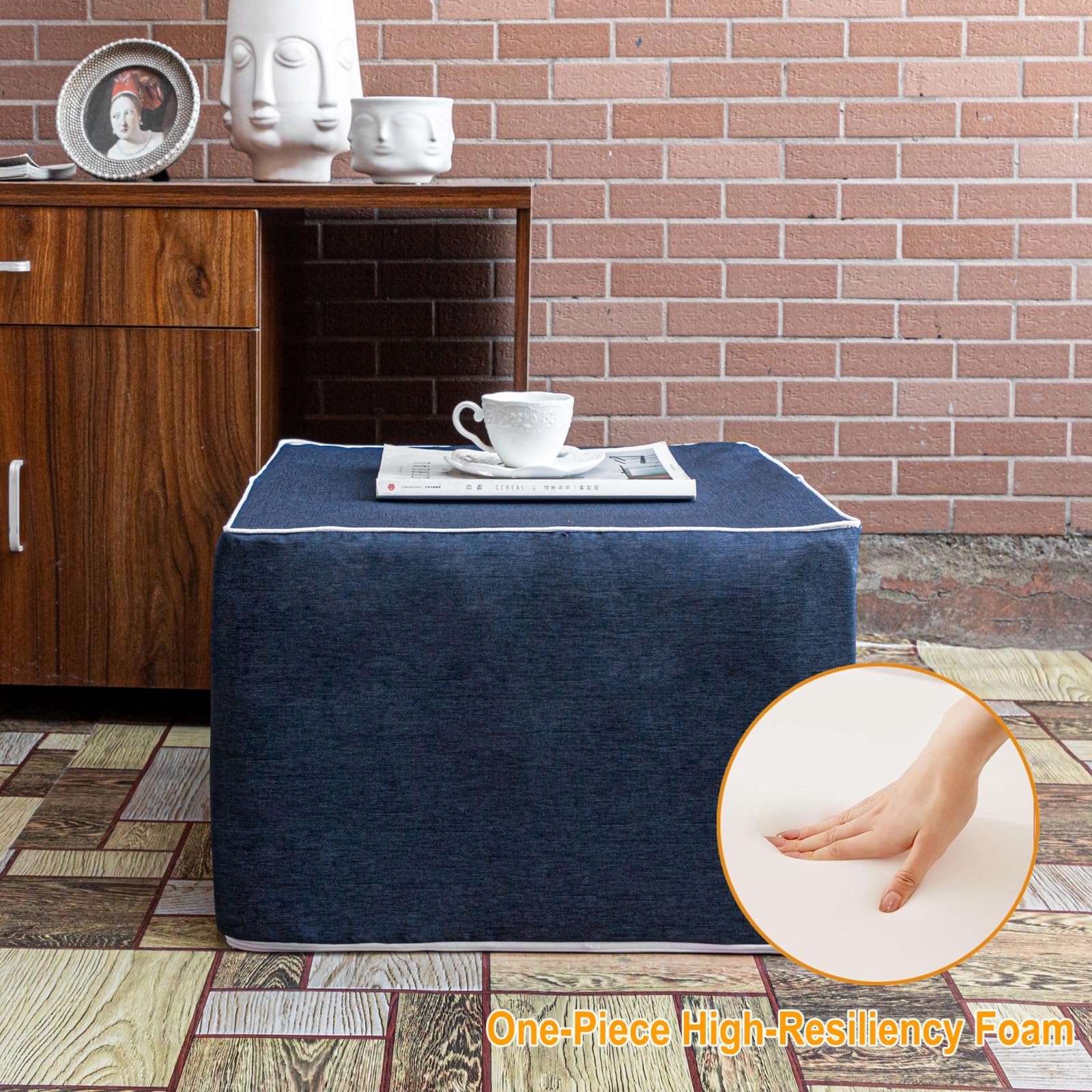 Outdoor Square Ottoman 20x20x14 Inches Waterproof Foam Footstool