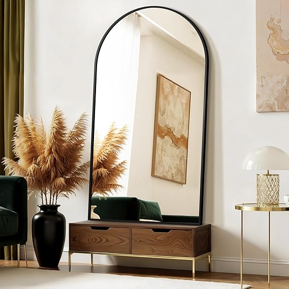 Arched Wall Mirror 24x36 Inch Black Metal Frame