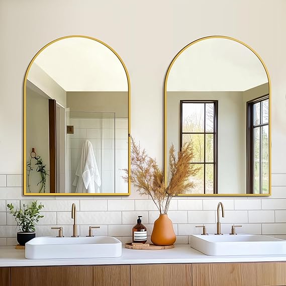 Arched Wall Mirror 24x36 Inch Black Metal Frame