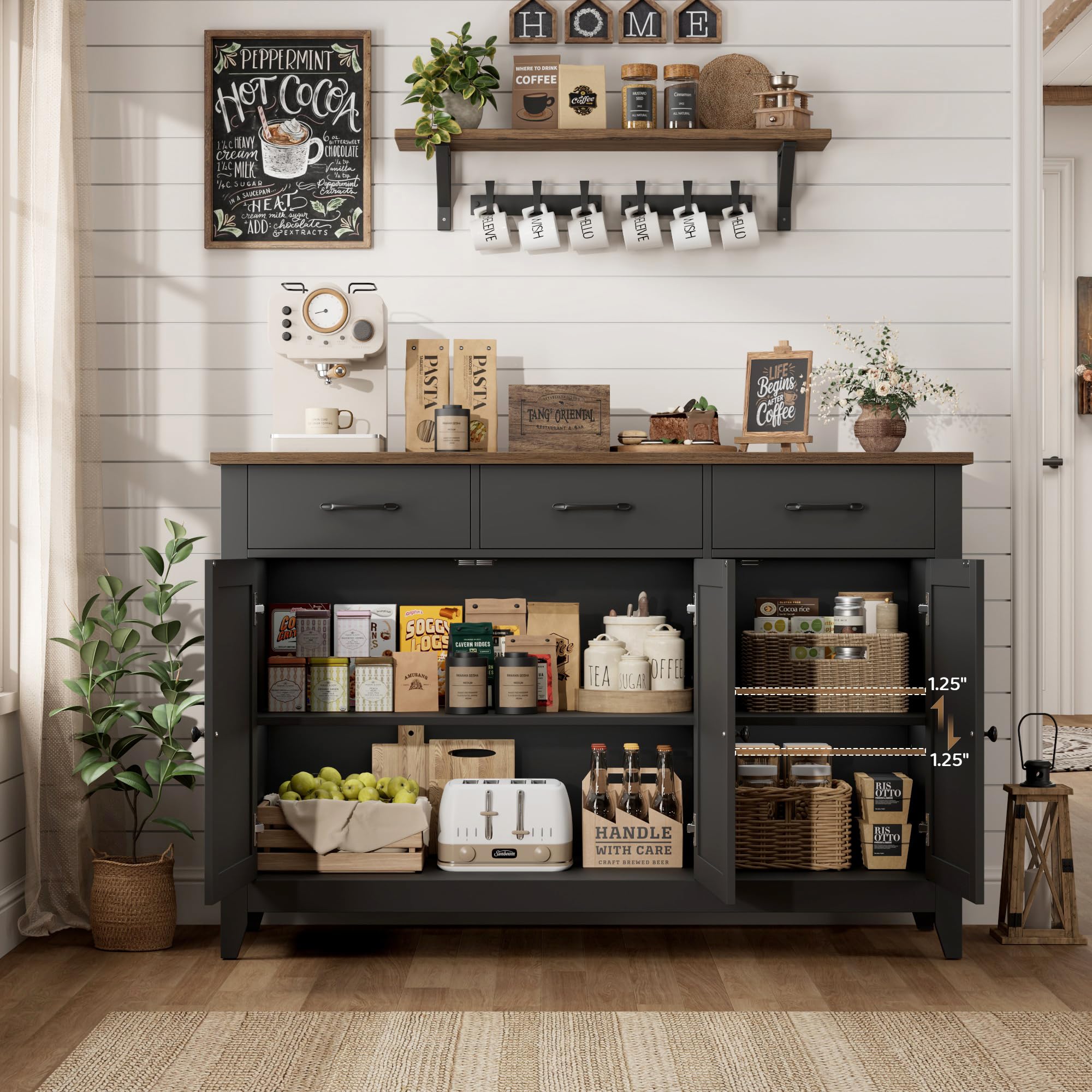Buffet Cabinet with Storage Drawers and Adjustable Shelf
