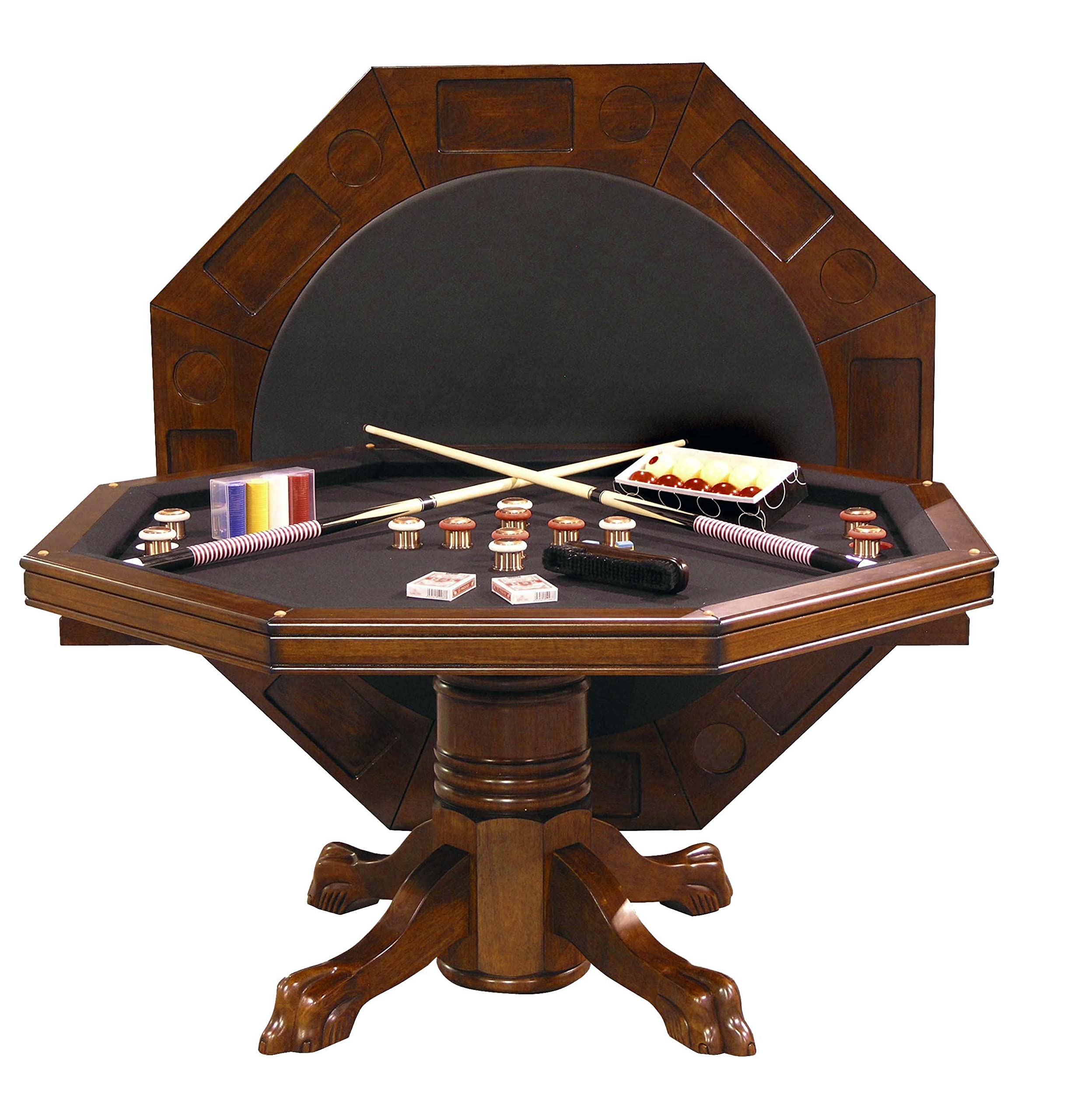 3-in-1 Poker Game Table with Chestnut Finish
