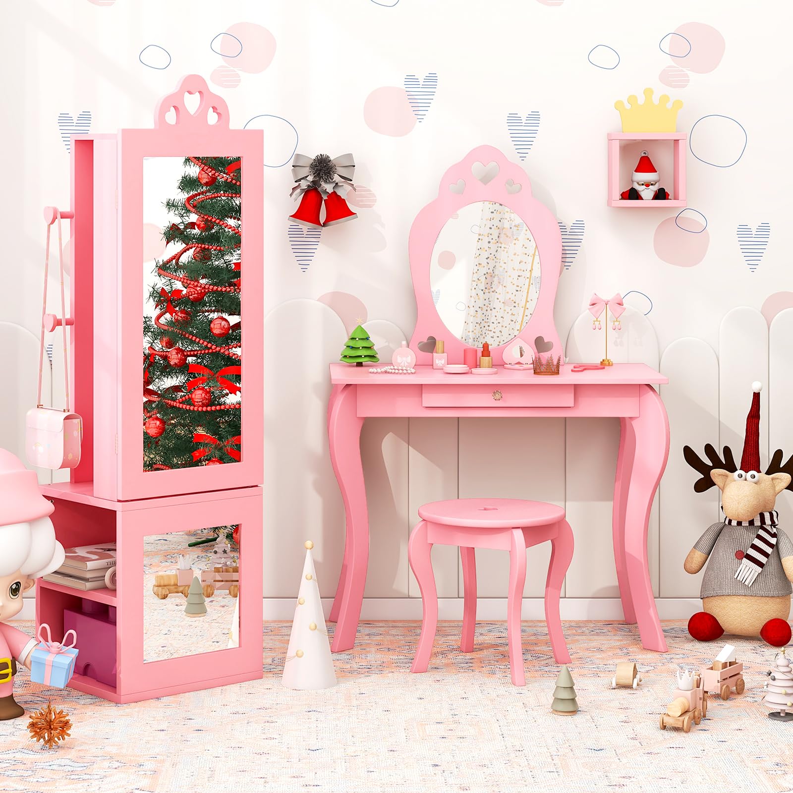 46" Kids Jewelry Armoire Cabinet with Full-Length Mirror