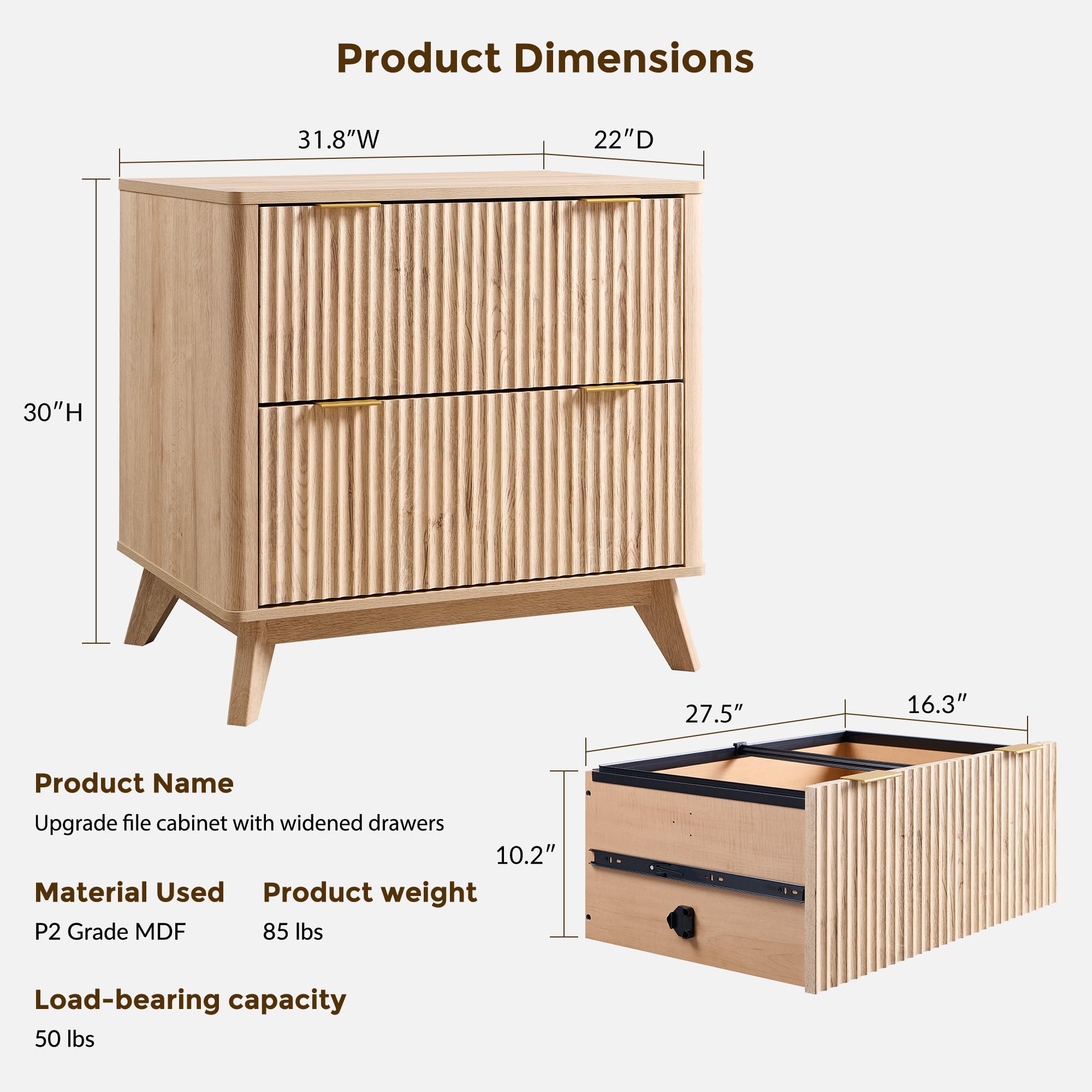 2 Drawer Fluted Lateral File Cabinet with Printer Stand