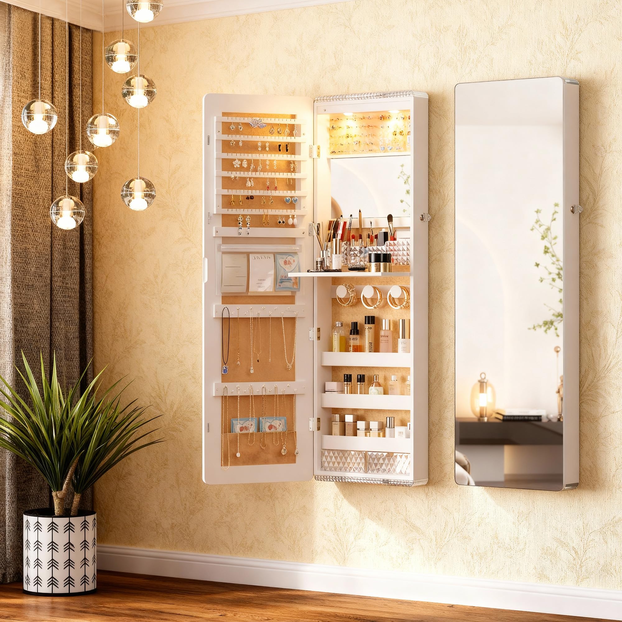 47.2" LED Jewelry Mirror Cabinet with Storage