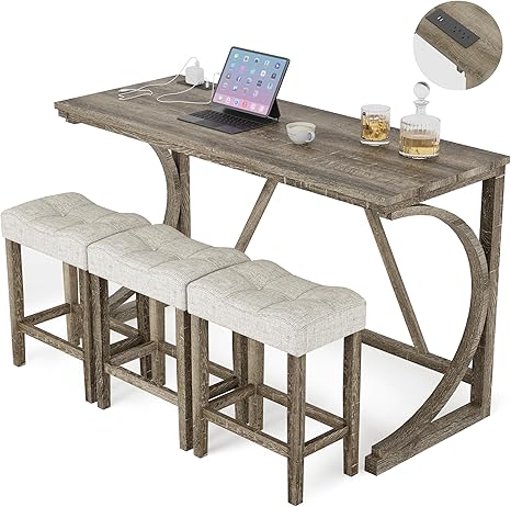 3-Piece Counter Height Bar Table Set with USB Charging