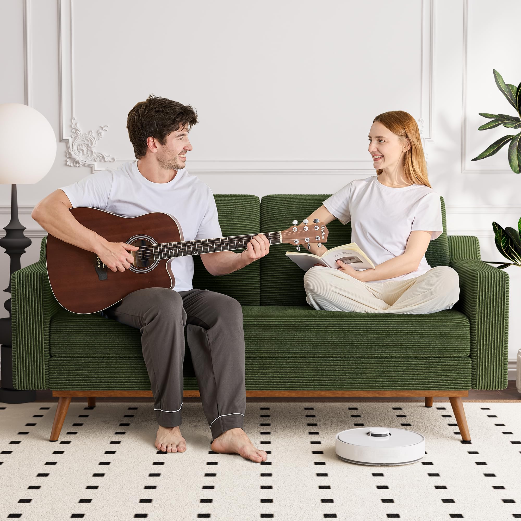 65.4" Green Corduroy Loveseat Sofa