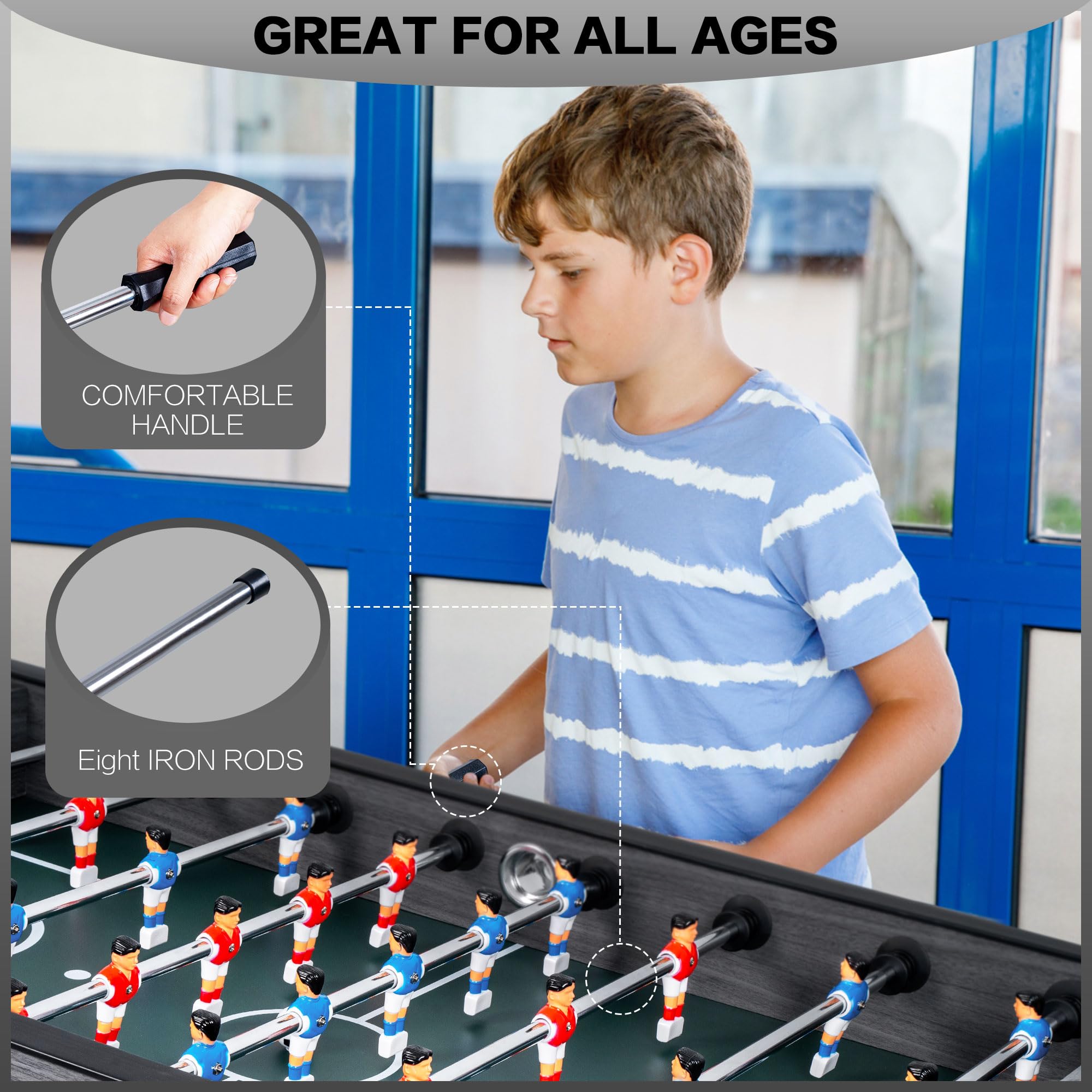 RAYKEEP 58" Competition Sized Foosball Table, Soccer Table Game, Heavy Duty Arcade Game Table with 2 Balls for Adult, Teens, Home, Indoor Game Room Sport (Wood Grain)