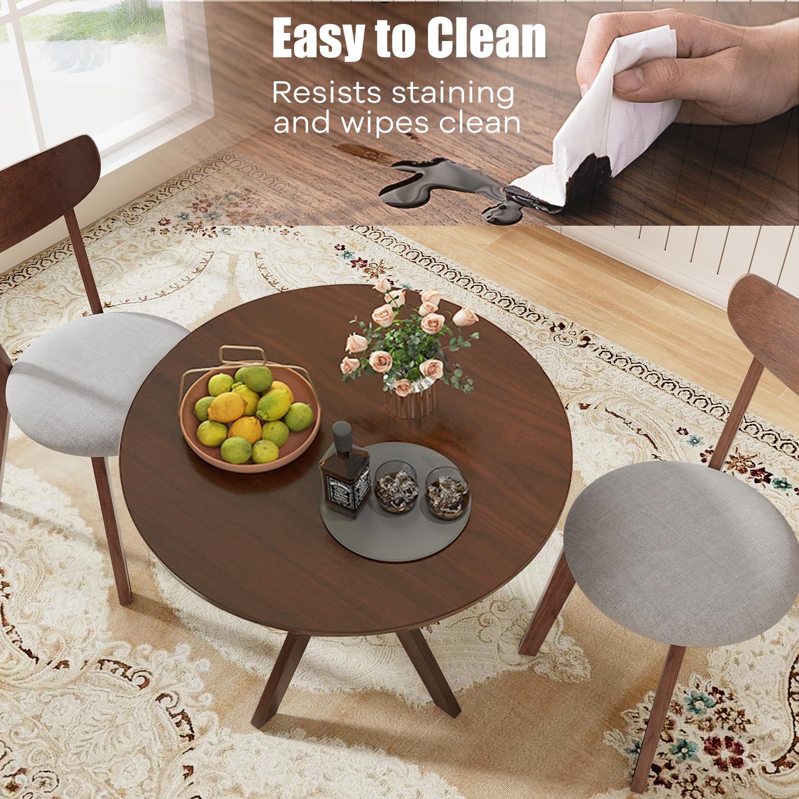 Round Dining Table Set for 2 with Cushioned Chairs