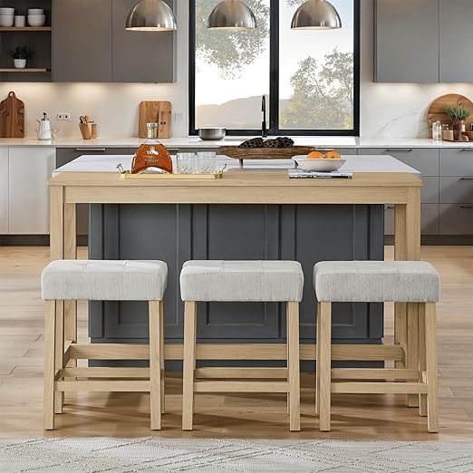 Counter Height Bar Table Set with Power Outlet