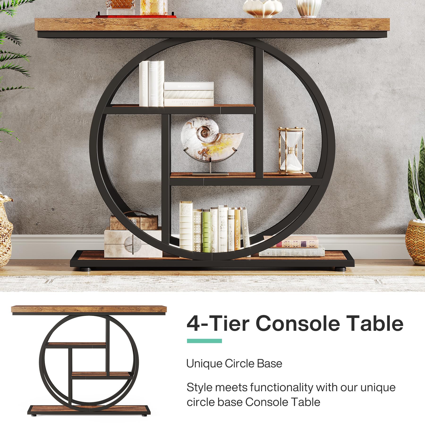 41.3" Industrial Console Table with 4-Tier Storage Shelves