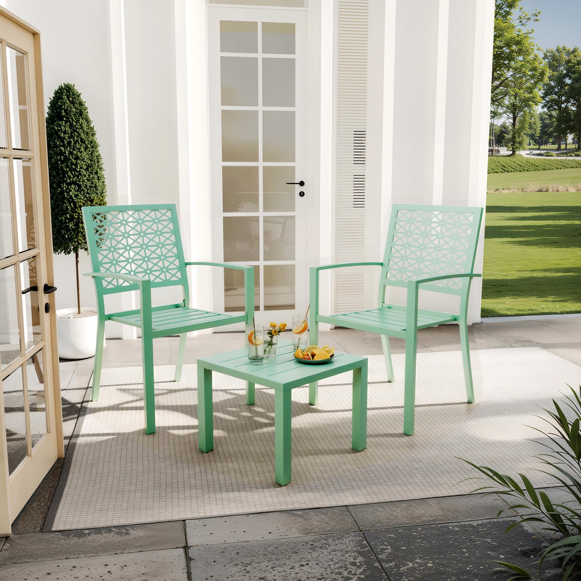 3-Piece Patio Bistro Set with Stackable Chairs
