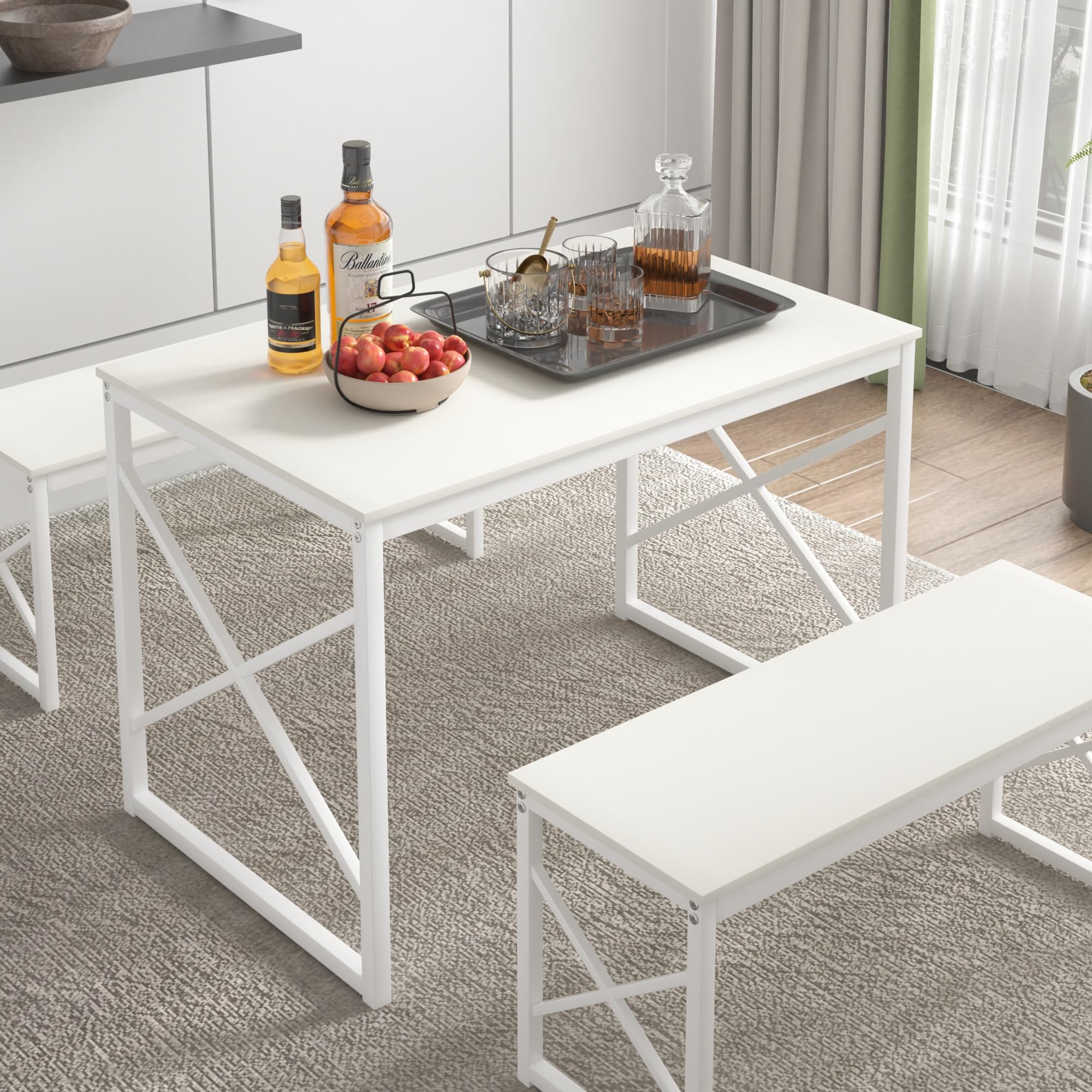 Dining Table Set with 2 Benches for 4