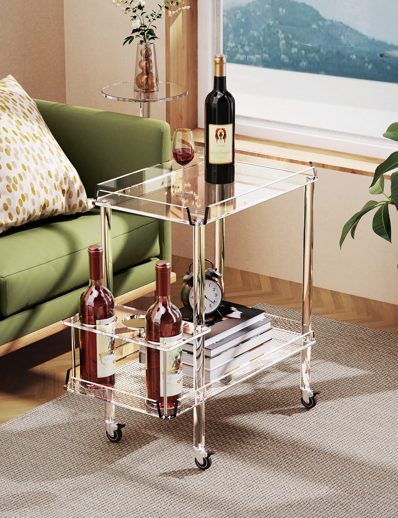 Acrylic Bar Cart with Lockable Wheels