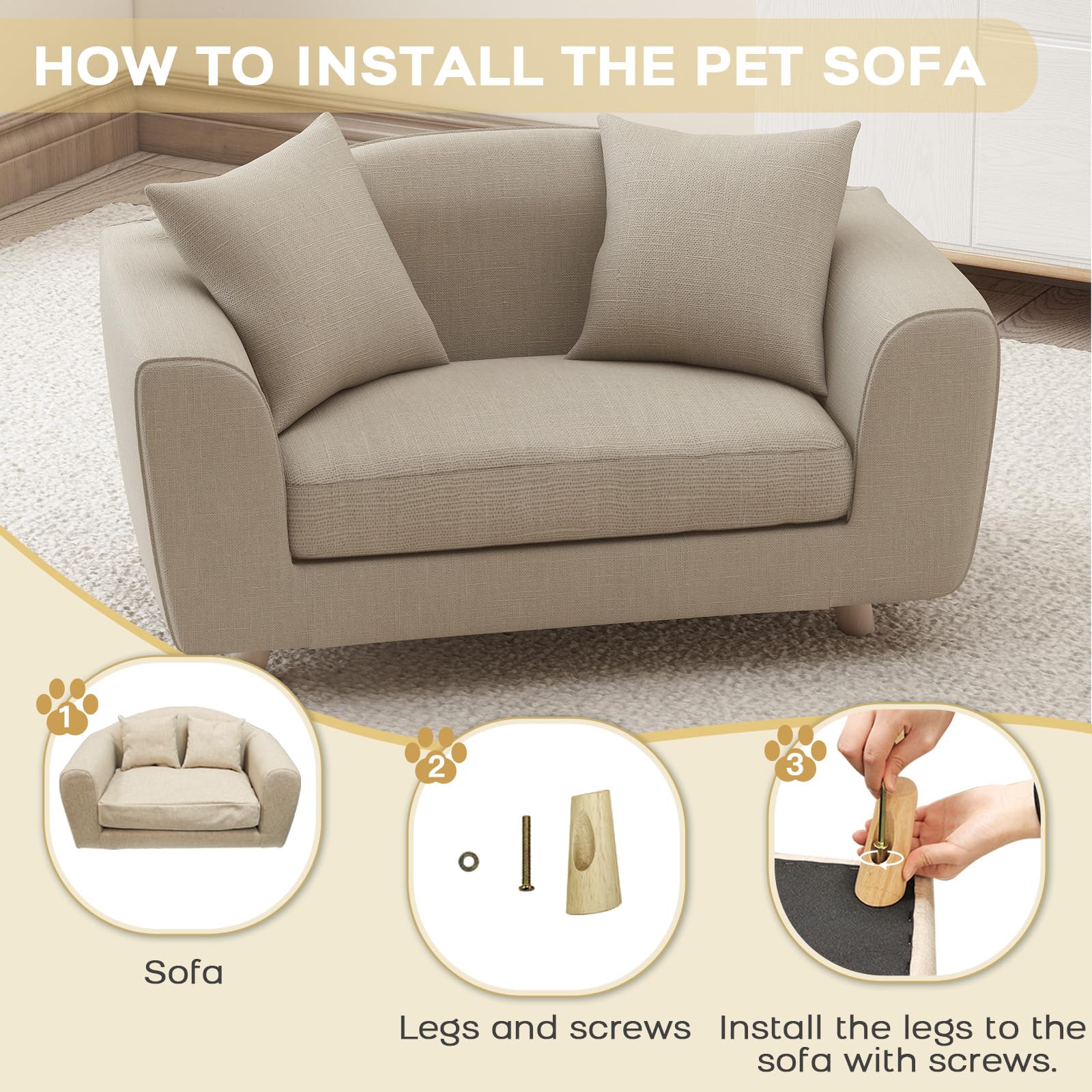 Dog Sofa Bed with Washable Cushion - Small Dogs & Cats