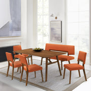 Channell Wood Dining Bench in Walnut Finish with Orange Fabric