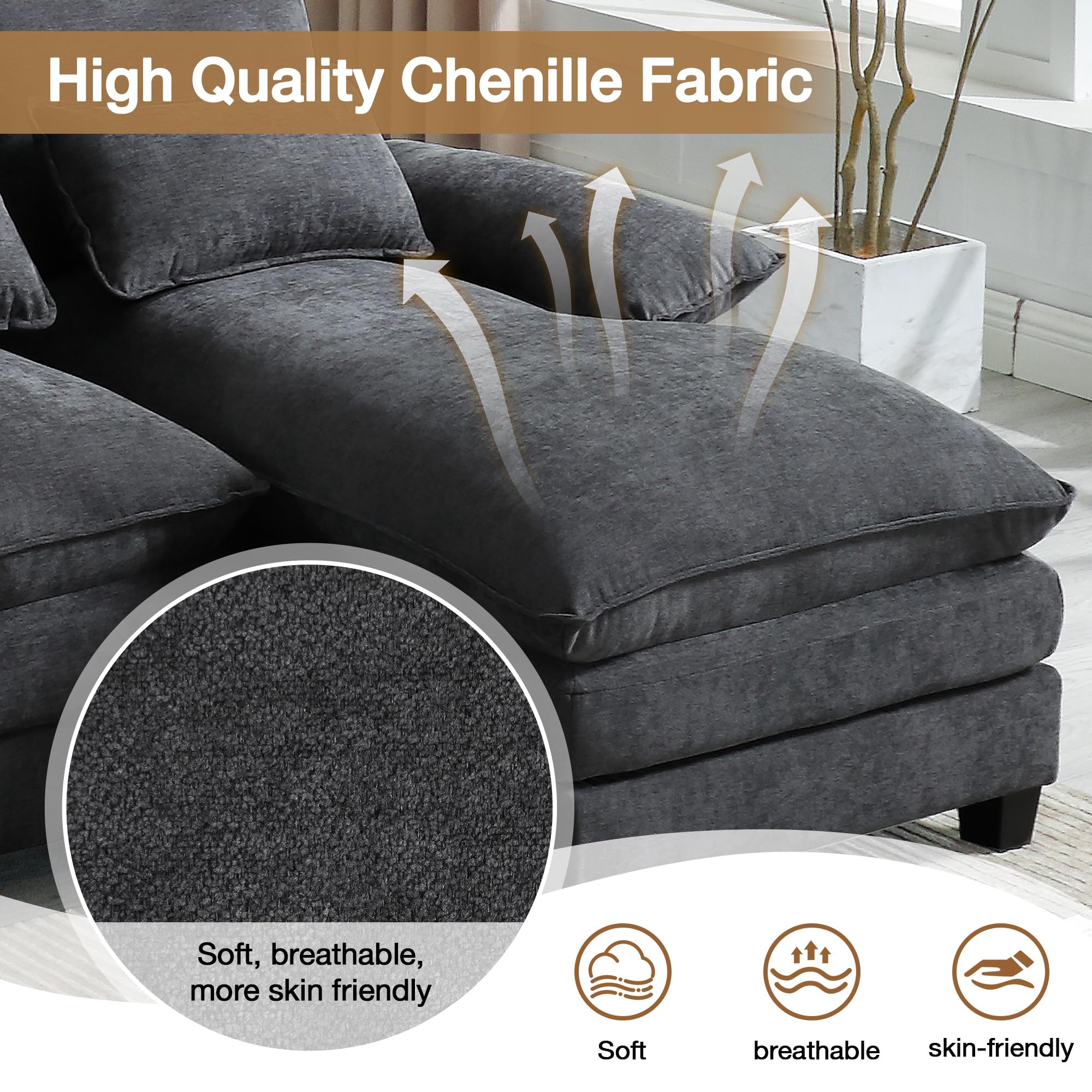 U-Shaped Modular Sectional Sofa Double Chaise