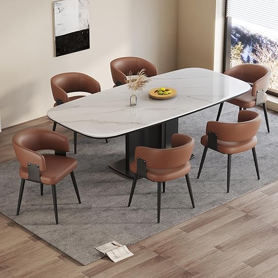 Faux Leather Dining Chairs Set of 2 with Curved Back and Metal Legs