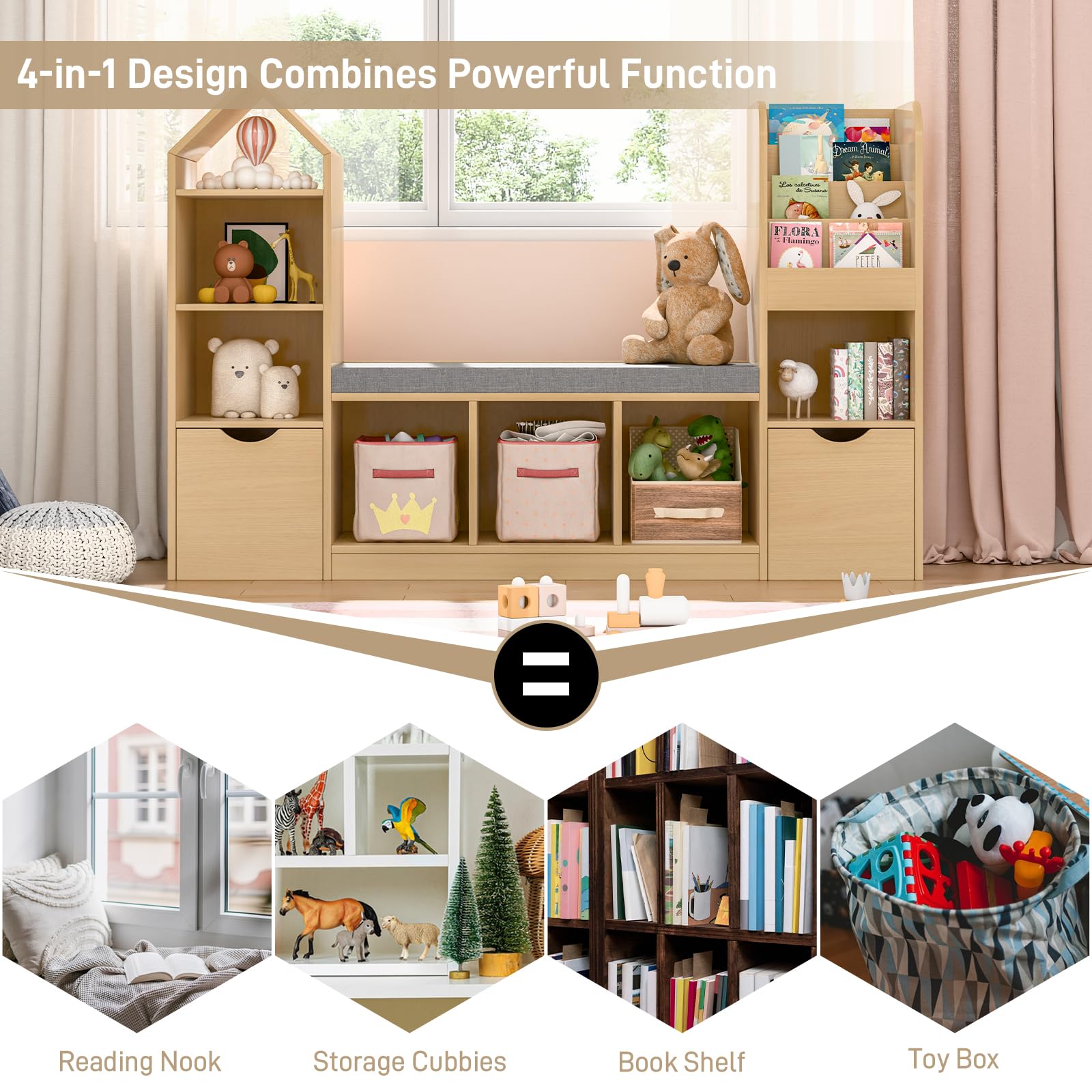 Kids Bookshelf with Reading Nook and Storage