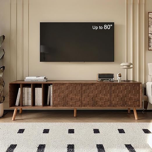 Merax 78" TV Stand for TVs Up to 85", Modern Entertainment Center with 2 Doors, 2 Drawers, and Open Shelves, Media Console with Unique Mosaic Front Design for Living Room