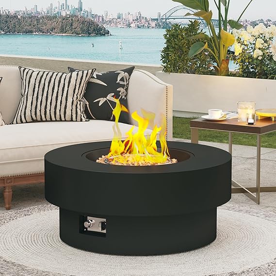 32.5 Inch Propane Fire Pit Table - 50,000 BTU Round Outdoor Patio